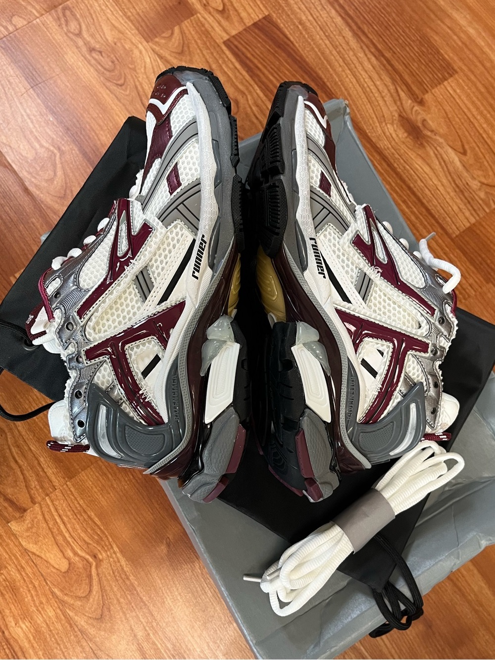 Balenciaga Mens White and Burgundy Athletic Sneakers